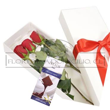 Caja de 03 Rosas más Tableta de Chocolate de Leche Heidi Pure
