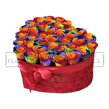 Caja Coraz�n 25 Rosas Arco�ris