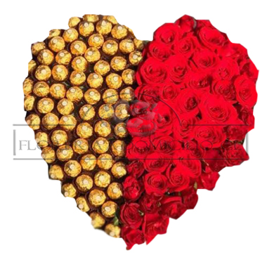 Corazn de Bombones Ferrero Rocher y 80 Rosas
