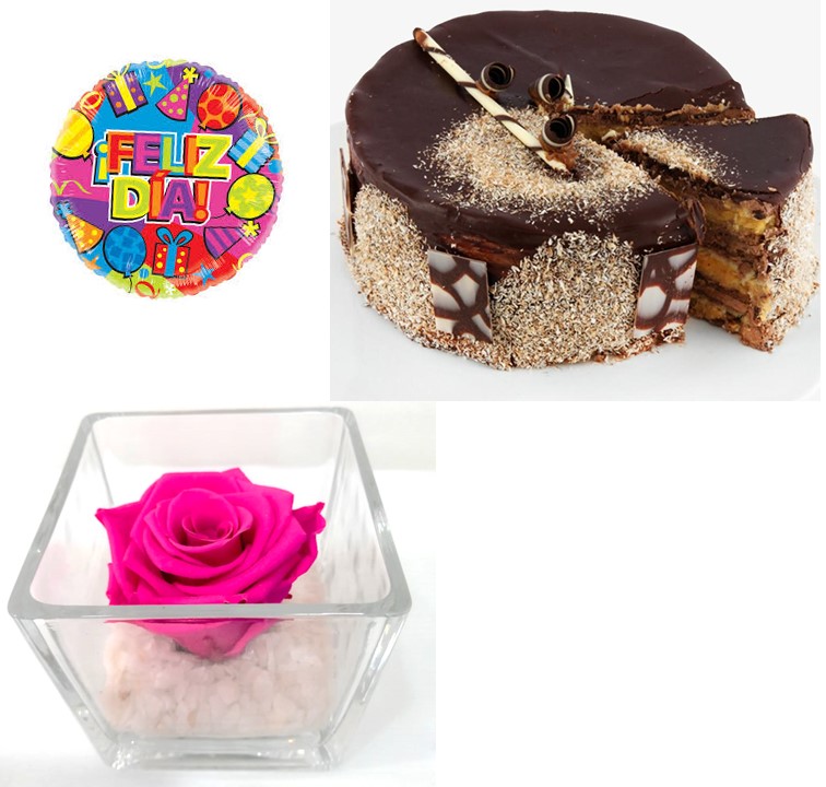  Torta Panqueque del Día, Rosa Preservada en cubo y Globito