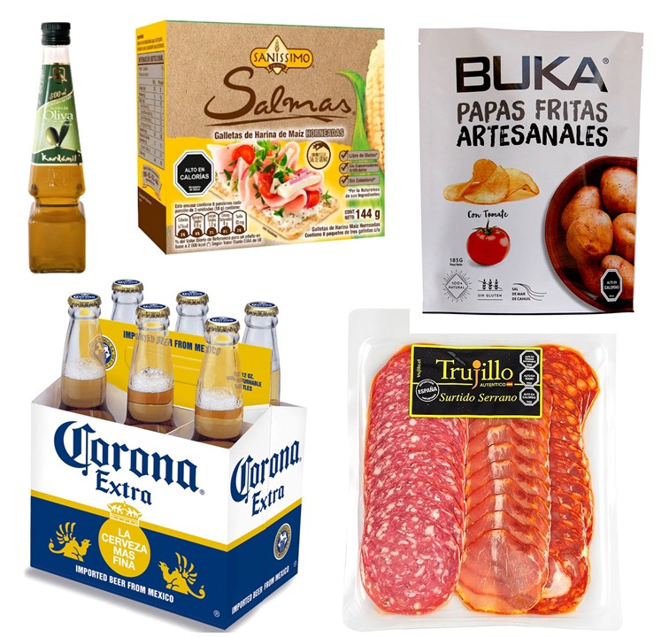 Cerveza Corona, Surtido Serrano, Papas Artesanales y Galletas Sin Gluten