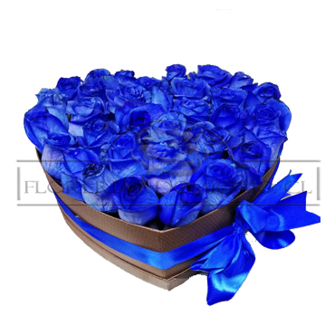 Caja Corazn con 40 Rosas Azules